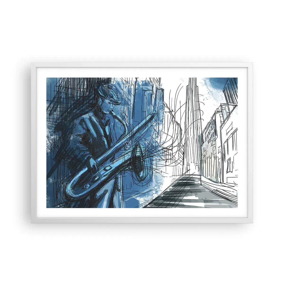 Plakat i hvid ramme - Byens rapsodi - 70x50 cm