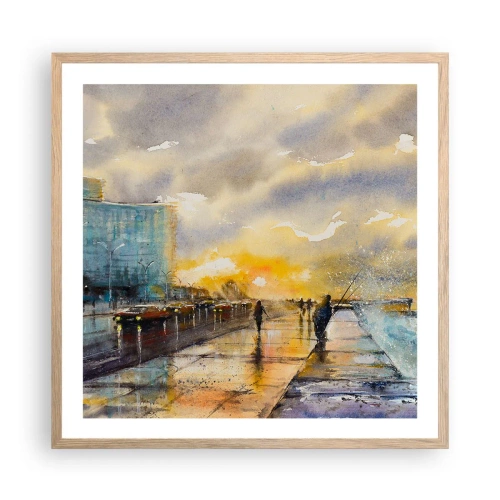 Plakat i ramme af lyst egetræ - Livet på kysten - 60x60 cm