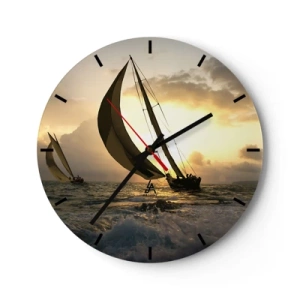 Vægur, Uret - Sejlbåde på det åbne hav ved solnedgang - 30x30cm - I medvind og modvind - Moderne vægdekoration til stue, køkken og soveværelse ARTTOR
