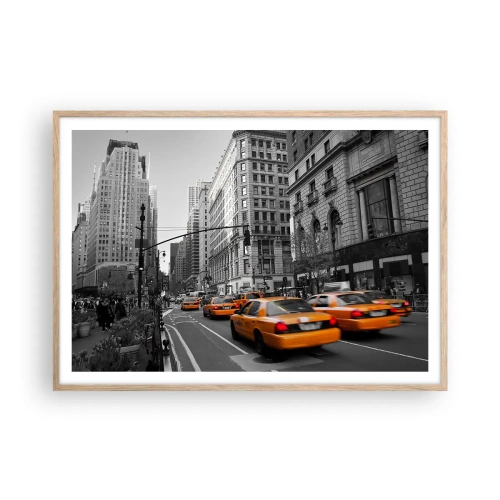 Plakat i ramme af lyst egetræ - Storbyens sol - 100x70 cm