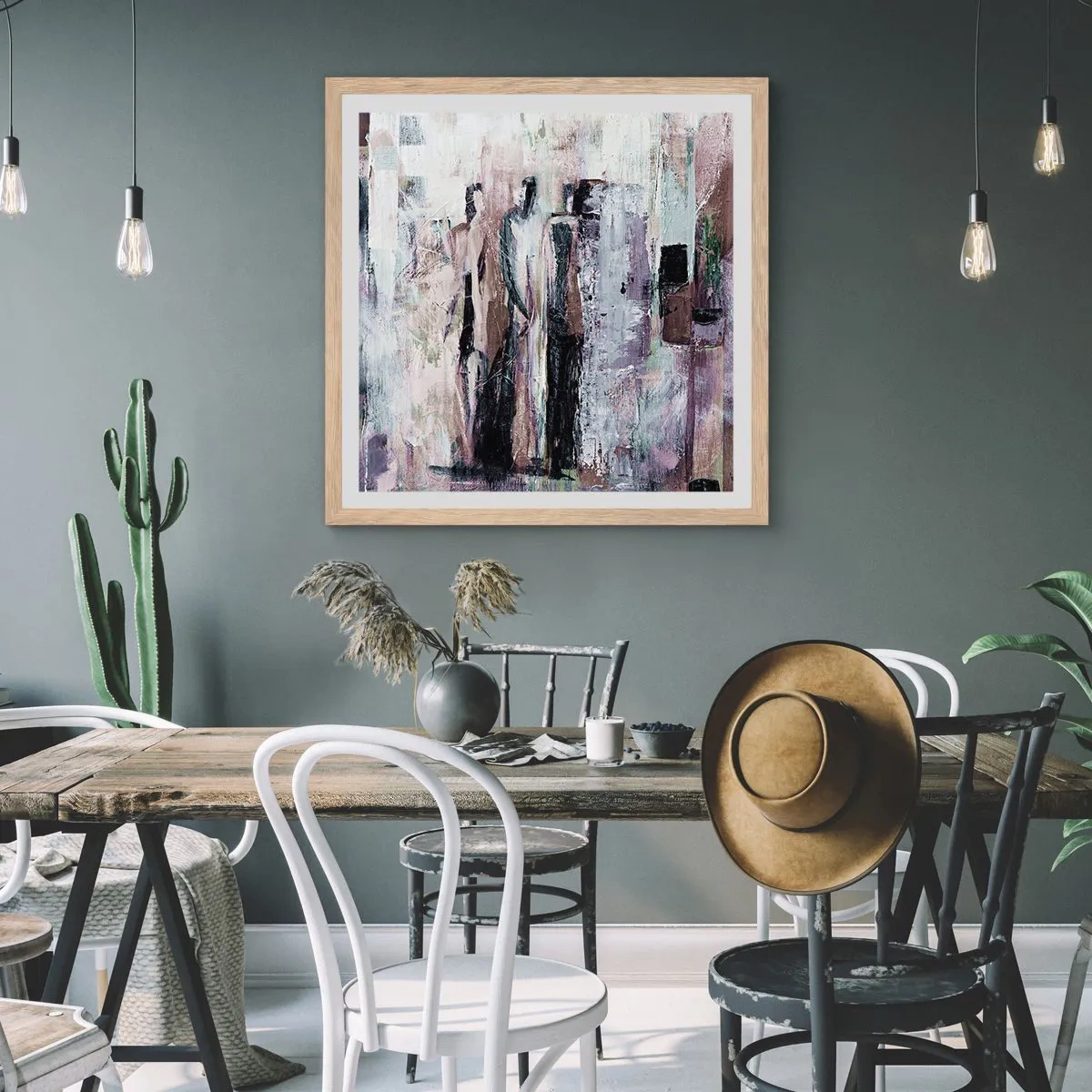 Plakat i ramme af lyst egetræ - De mystiske tre - 60x60 cm