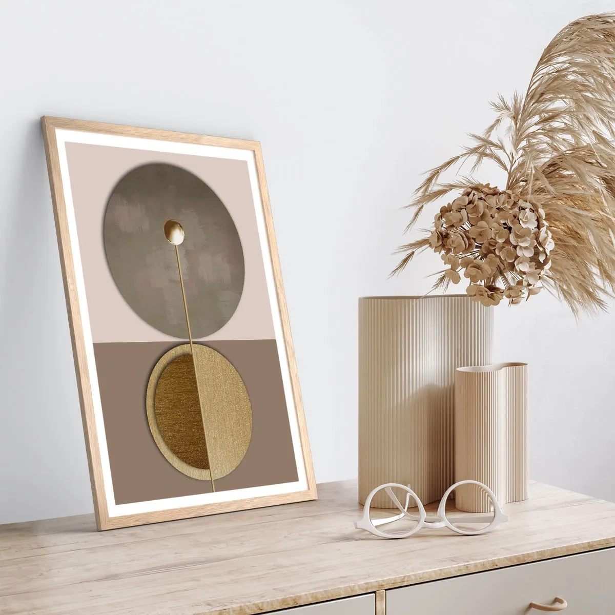 Plakat i ramme af lyst egetræ - Perfekt balance - 70x100 cm