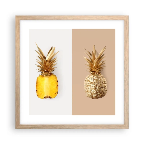Plakat i ramme af lyst egetræ - Ananas til os - 40x40 cm