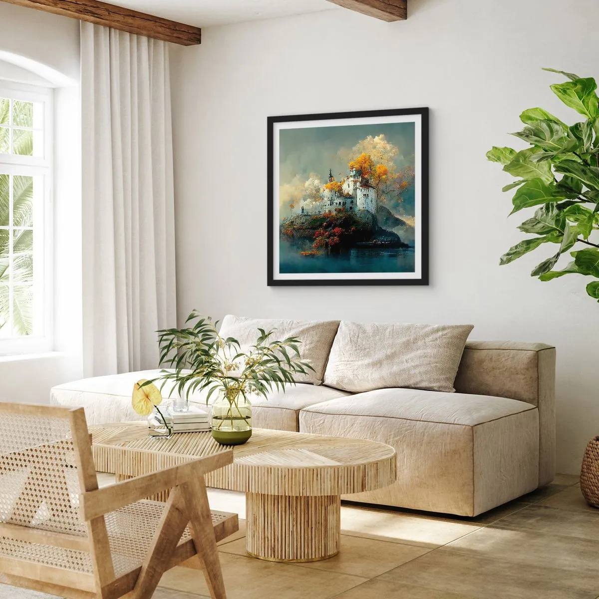 Plakat i sort ramme - Begyndelsen på en romantisk historie - 30x30 cm