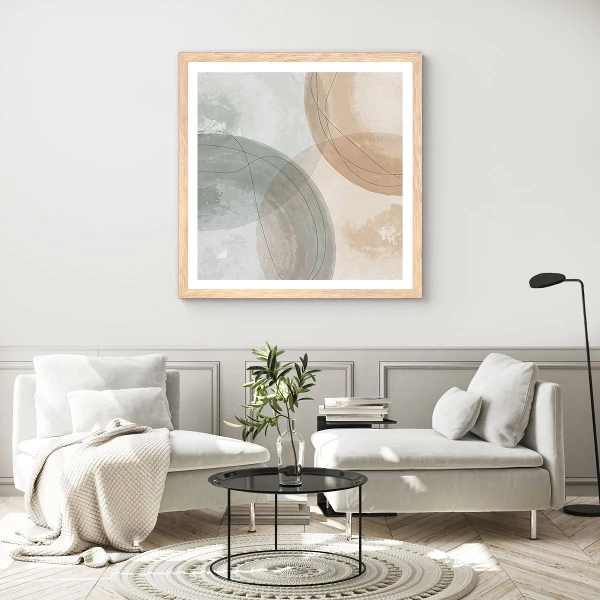 Plakat i ramme af lyst egetræ - Gennemtrængning af verdener - 50x50 cm