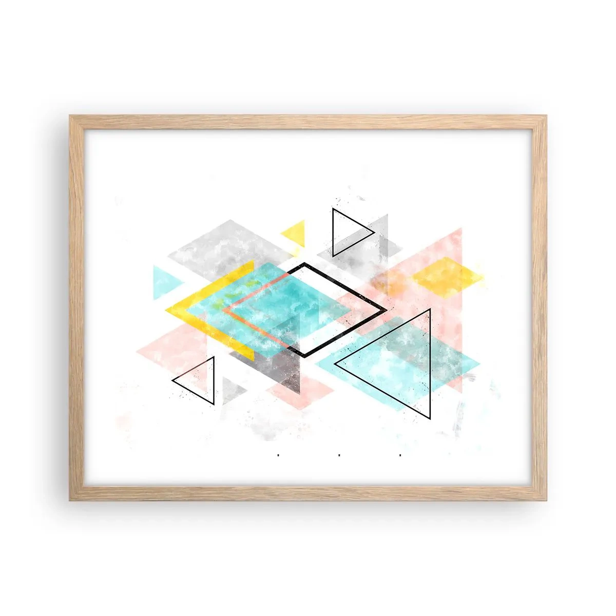Plakat i ramme af lyst egetræ - Geometrisk leg - 50x40 cm