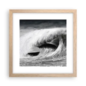 Plakat i ramme af lyst egetræ - Havets vrede - 30x30 cm