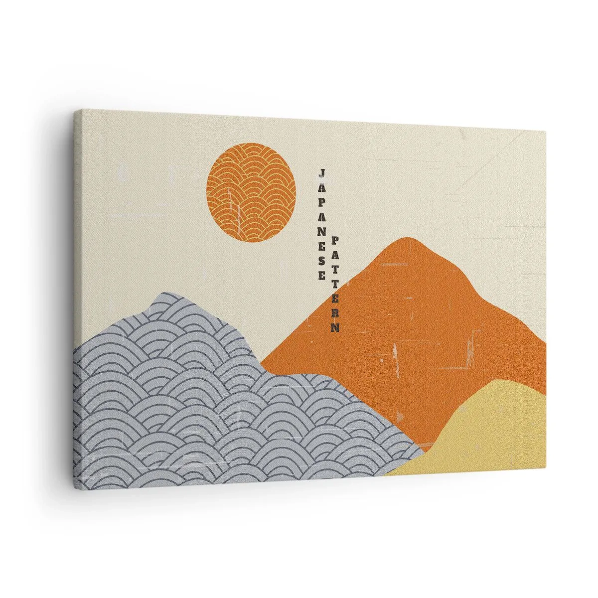 Lærredstryk - Billede på lærred - Japanske mønstre med bjerge, sol og minimalistisk stil - 70x50cm - I den japanske ånd - Moderne vægdekoration til stue og soveværelse ARTTOR