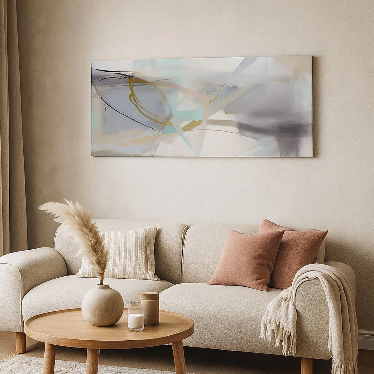 Lærredstryk - Billede på lærred - Tågeagtig abstraktion - 100x40 cm