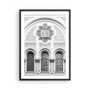 Plakat i sort ramme - Arkitektoniske detaljer i neo-gotisk stil, sort og hvid - 50x70cm - På grænsen mellem kulturer - Moderne vægdekoration til stue og soveværelse ARTTOR