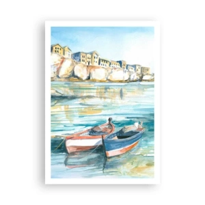 Plakat - Landskab i azurblå - 70x100 cm