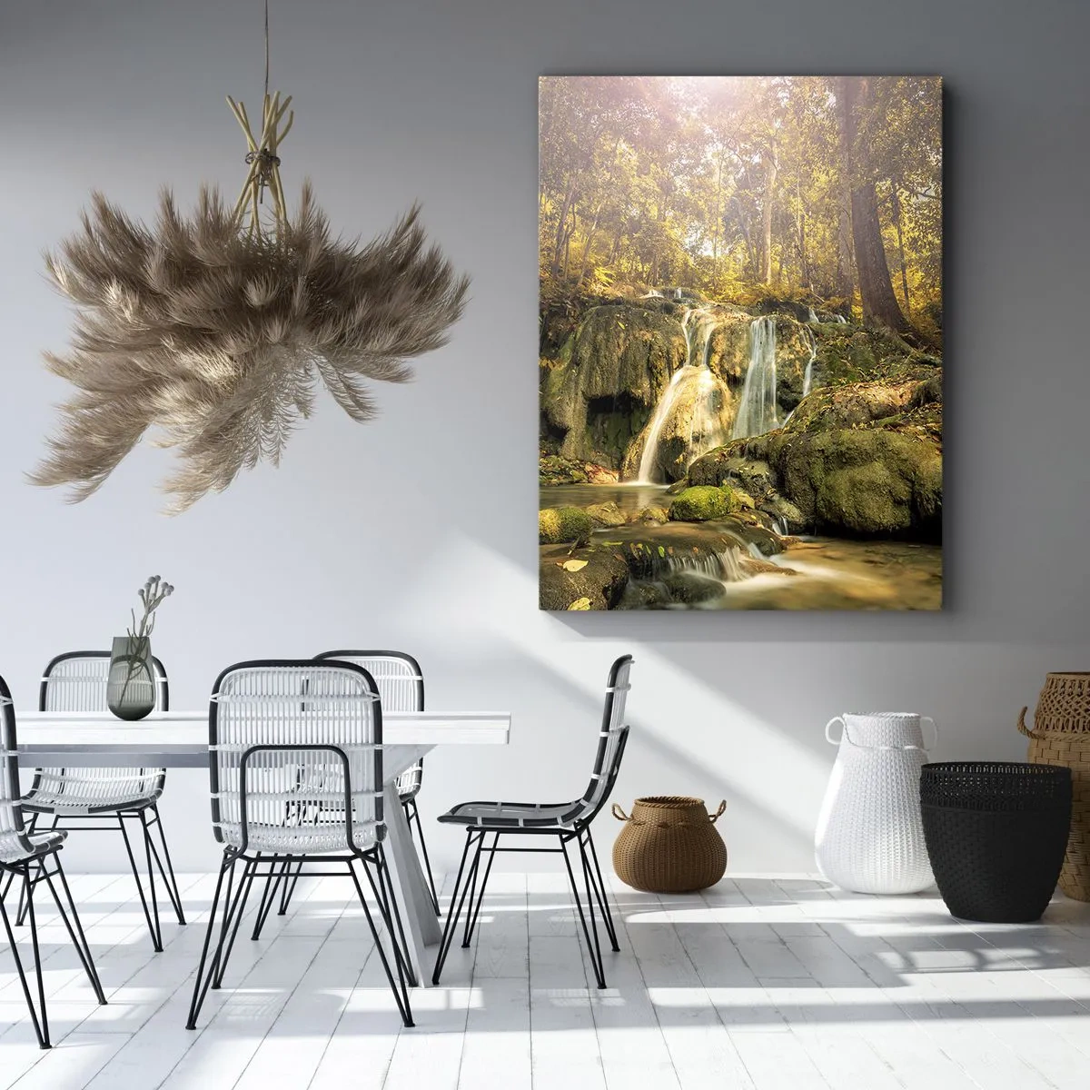Lærredstryk - Billede på lærred - Skovkaskade i grønt - 50x70 cm