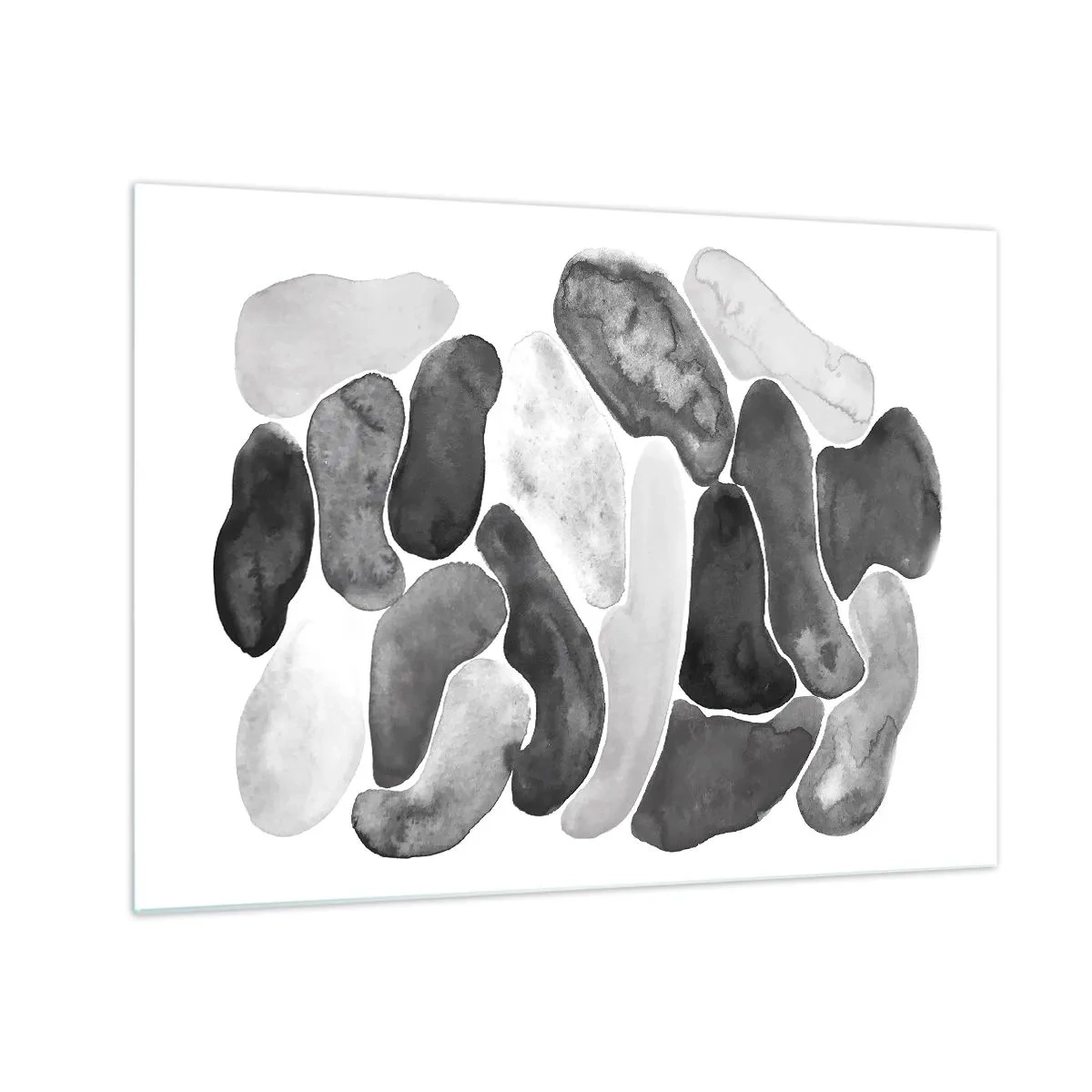 Billede på glas - En sort-hvid komposition af abstrakte former, der ligner sten. - 70x50cm - Stenet abstraktion - Moderne vægdekoration til stue og soveværelse ARTTOR