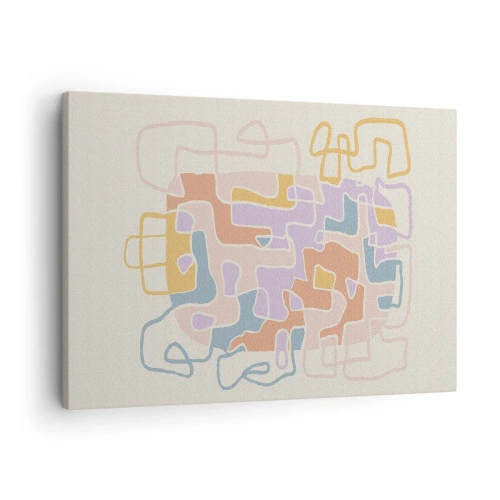 Lærredstryk - Billede på lærred - Pastel abstrakte linjer skaber geometriske mønstre - 70x50cm - Labyrint - et glædeligt eventyr - Moderne vægdekoration til stue og soveværelse ARTTOR