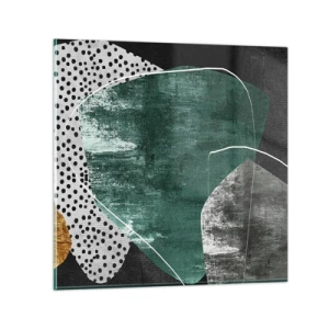 Billede på glas - Farverig abstraktion med en guldflager - 30x30 cm