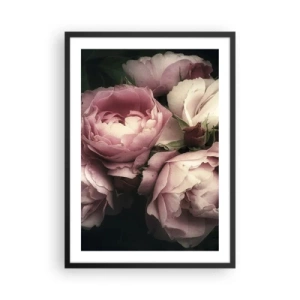 Plakat i sort ramme - Lyserøde pæoner i et elegant, klassisk arrangement - 50x70cm - Belle epoque charme - Moderne vægdekoration til stue og soveværelse ARTTOR