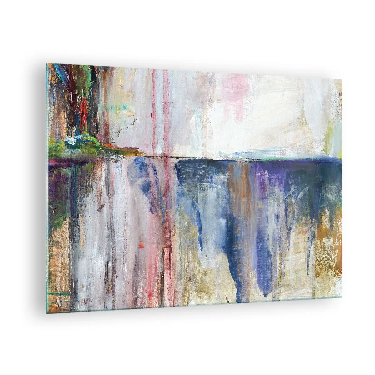 Billede på glas - En farverig abstraktion med dynamiske malingstriber og teksturer. - 70x50cm - Farverige indtryk og associationer - Moderne vægdekoration til stue og soveværelse ARTTOR