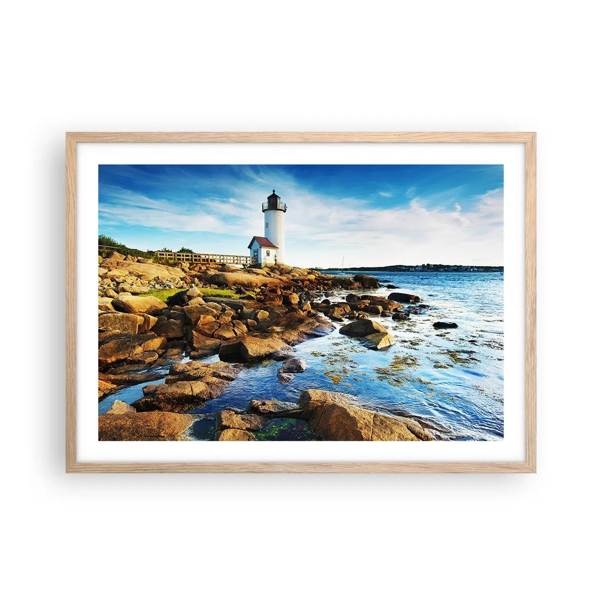 Plakat i ramme af lyst egetræ - Vend tilbage med glæde, jeg ser frem til - 70x50 cm