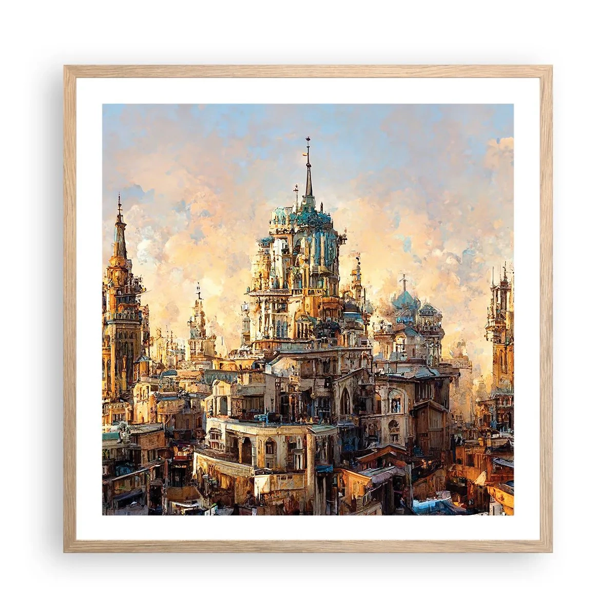 Plakat i ramme af lyst egetræ - En by af byer - 60x60 cm