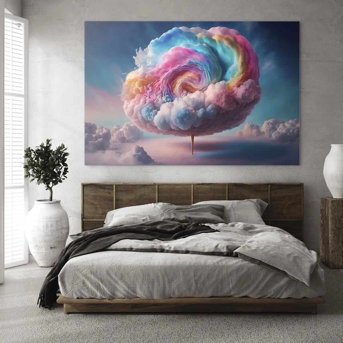 Billede på glas - En fantasifuld sky i pastelfarver, der ligner candyfloss. - 70x50cm - En drøm om en forlystelsespark - Moderne vægdekoration til stue og soveværelse ARTTOR