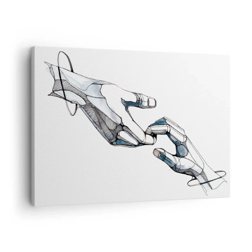 Lærredstryk - Billede på lærred - Kunstnerisk repræsentation af en hånd i en minimalistisk og geometrisk form - 70x50cm - En god gestus - Moderne vægdekoration til stue og soveværelse ARTTOR