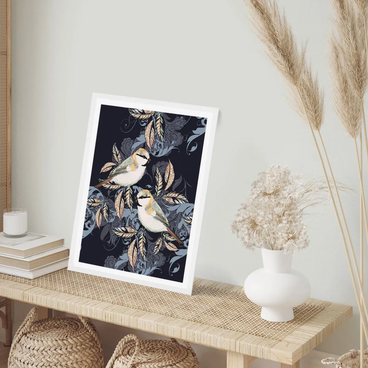 Plakat i hvid ramme - Gul-blå espalier - 40x50 cm