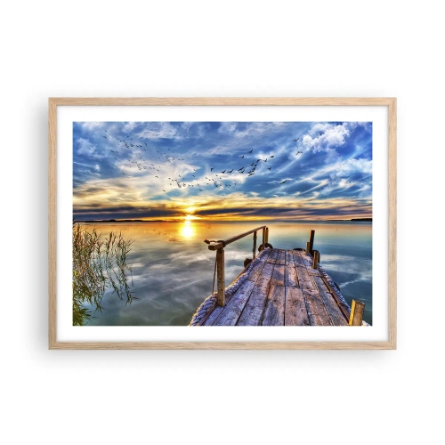 Plakat i ramme af lyst egetræ - Vinden går til ro - 70x50 cm