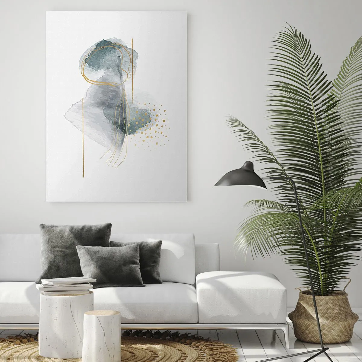 Billede på glas - Om forholdet mellem grå og guld - 80x120 cm