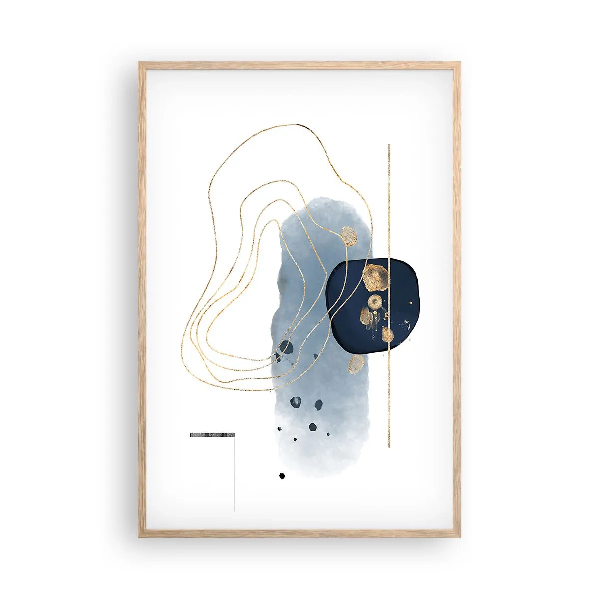 Plakat i ramme af lyst egetræ - Blå-gylden fantasi - 61x91 cm