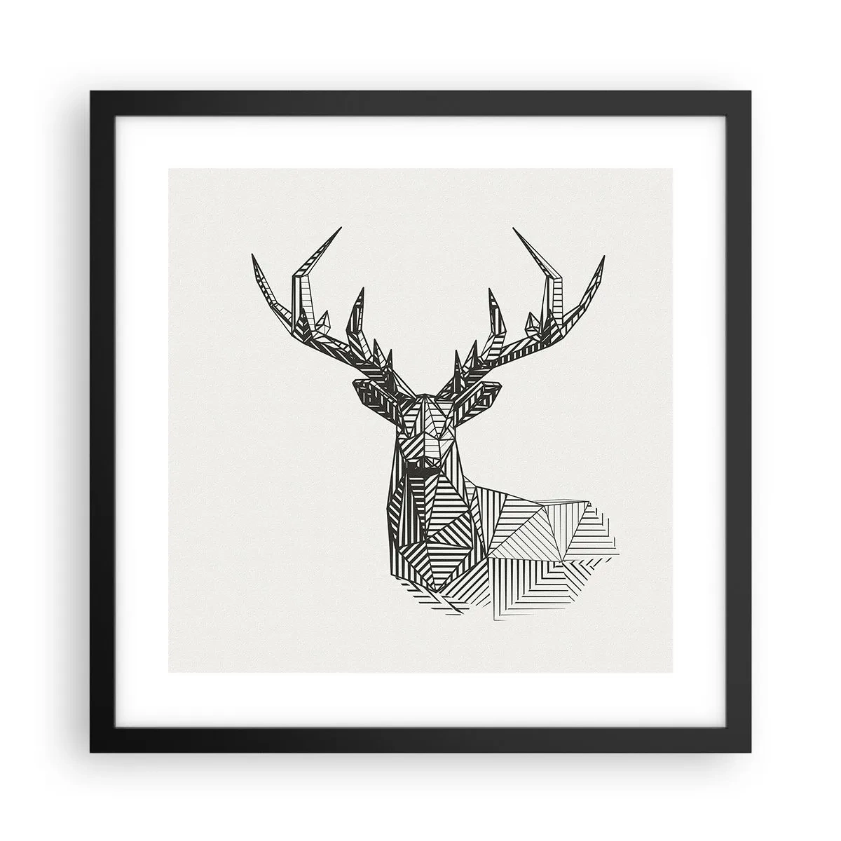 Plakat i sort ramme - Hjorte i kubistisk stil - 40x40 cm