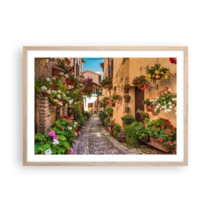 Plakat i ramme af lyst egetræ - Italiensk gyde - 70x50 cm