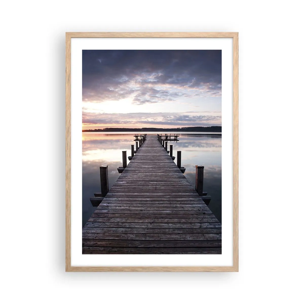 Plakat i ramme af lyst egetræ - Den tavse grænse mellem dag og nat - 50x70 cm