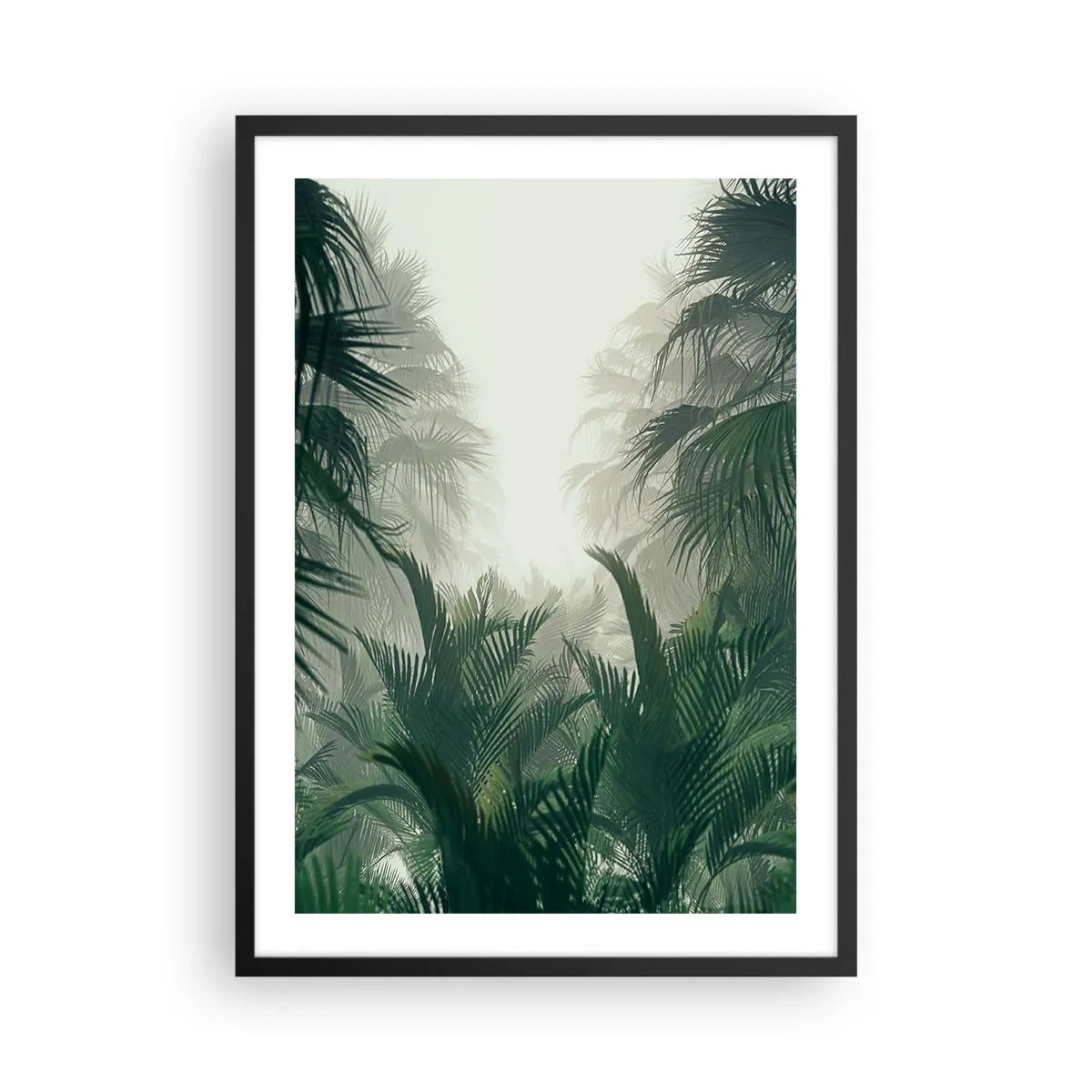 Plakat i sort ramme - Tropisk vegetation i tågede omgivelser - 50x70cm - Tropisk mysterium - Moderne vægdekoration til stue og soveværelse ARTTOR