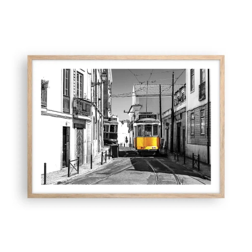 Plakat i ramme af lyst egetræ - Lissabons ånd - 70x50 cm