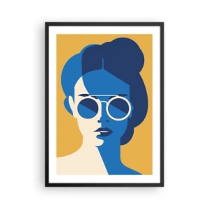 Plakat i sort ramme - Abstrakt portræt af en kvinde med solbriller - 50x70cm - Ferie-look - Moderne vægdekoration til stue og soveværelse ARTTOR