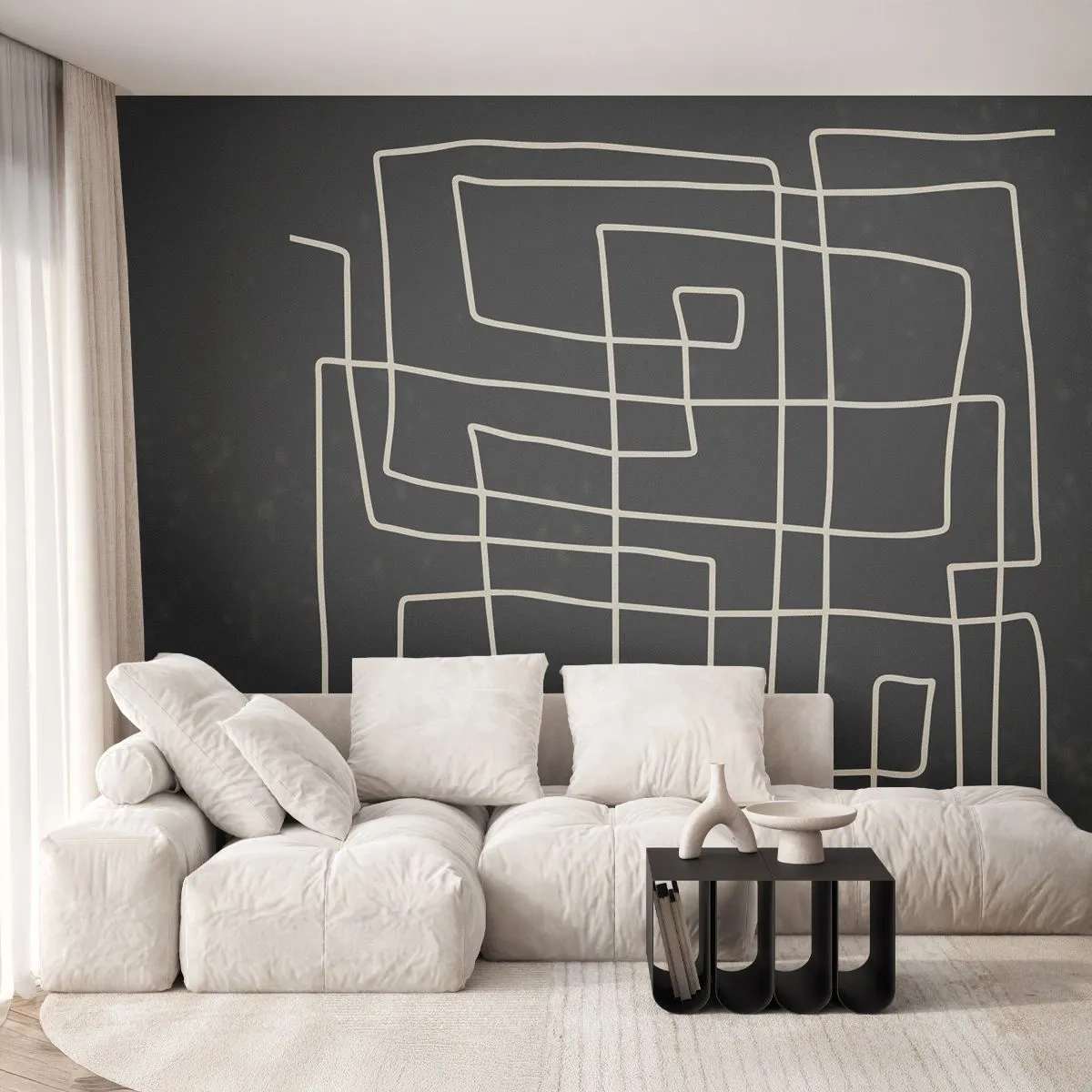 Fototapet Premium Sand - Ikke helt så enkel - Abstraktion, Stykke, Sort og hvid - 350x256 cm