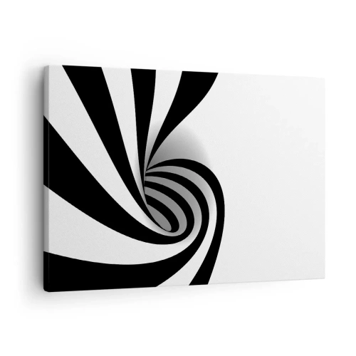 Lærredstryk - Billede på lærred - Abstrakt sort-hvid optisk vortex - 70x50cm - Og alligevel snurrer den - Moderne vægdekoration til stue og soveværelse ARTTOR