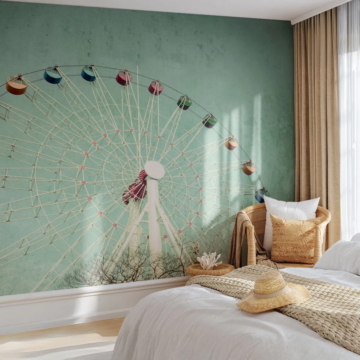 Fototapet Premium Canvas - Vi inviterer dig til at lege - pariserhjul, Merry-go-round, Årgang - 500x350 cm