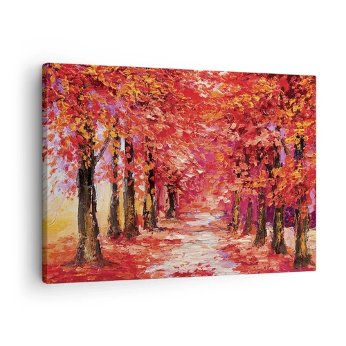 Lærredstryk - Billede på lærred - En malerisk gyde i efterårsfarver i impressionistisk stil - 70x50cm - Efterårets indtryk - Moderne vægdekoration til stue og soveværelse ARTTOR