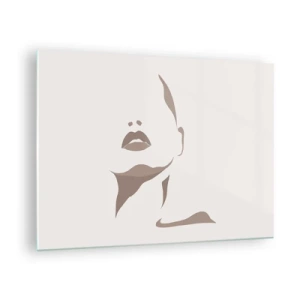 Billede på glas - Omrids af en kvindes ansigt og hals i minimalistisk stil - 70x50cm - Skabt af lys og skygge - Moderne vægdekoration til stue og soveværelse ARTTOR