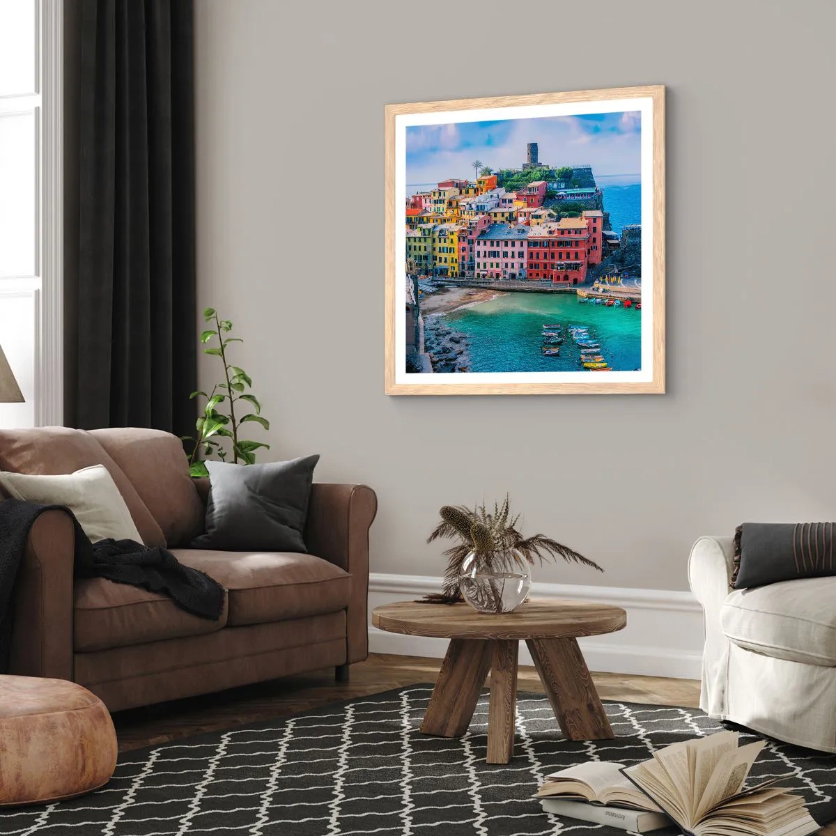 Plakat i ramme af lyst egetræ - Middelhavets magiske by - 50x50 cm