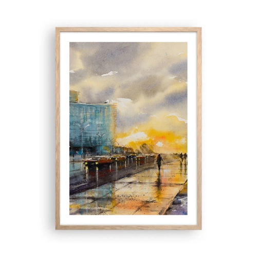 Plakat i ramme af lyst egetræ - Livet på kysten - 50x70 cm