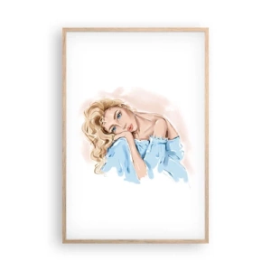 Plakat i ramme af lyst egetræ - Drømmende i blåt - 61x91 cm