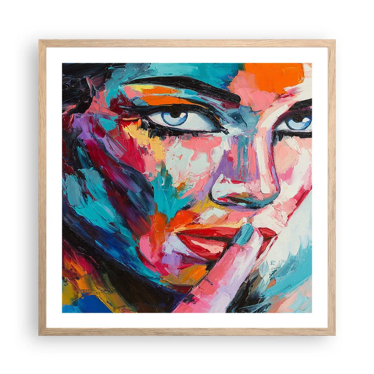 Plakat i ramme af lyst egetræ - Vores første hemmelighed - 60x60 cm