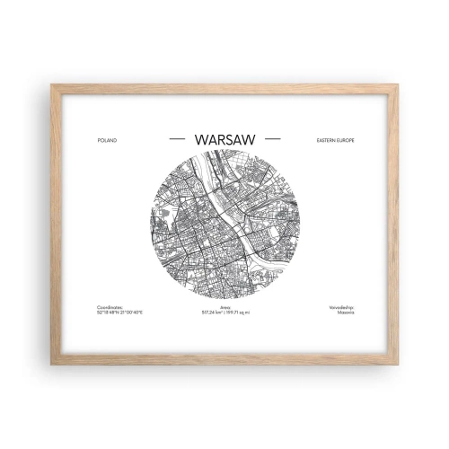 Plakat i ramme af lyst egetræ - Warszawas anatomi - 50x40 cm