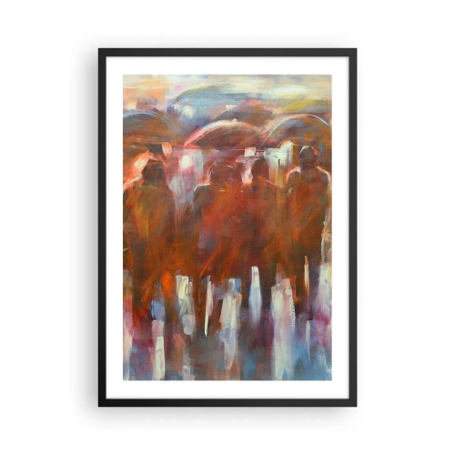 Plakat i sort ramme - Abstrakte figurer i varme farvetoner - 50x70cm - Lige i regn og tåge - Moderne vægdekoration til stue og soveværelse ARTTOR