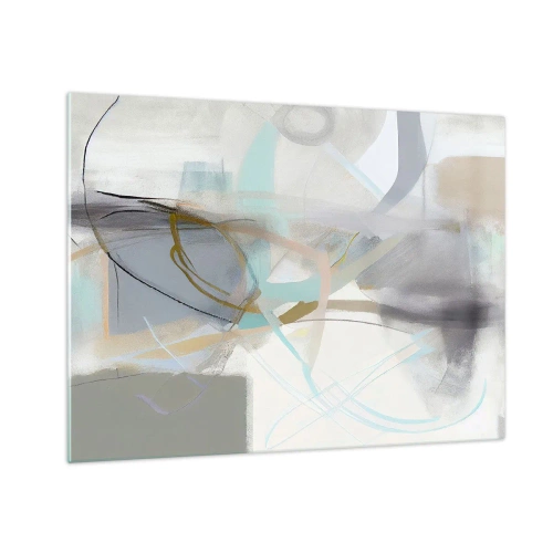 Billede på glas - En diset abstraktion med pastel- og grafitaccenter. - 70x50cm - Tågeagtig abstraktion - Moderne vægdekoration til stue og soveværelse ARTTOR