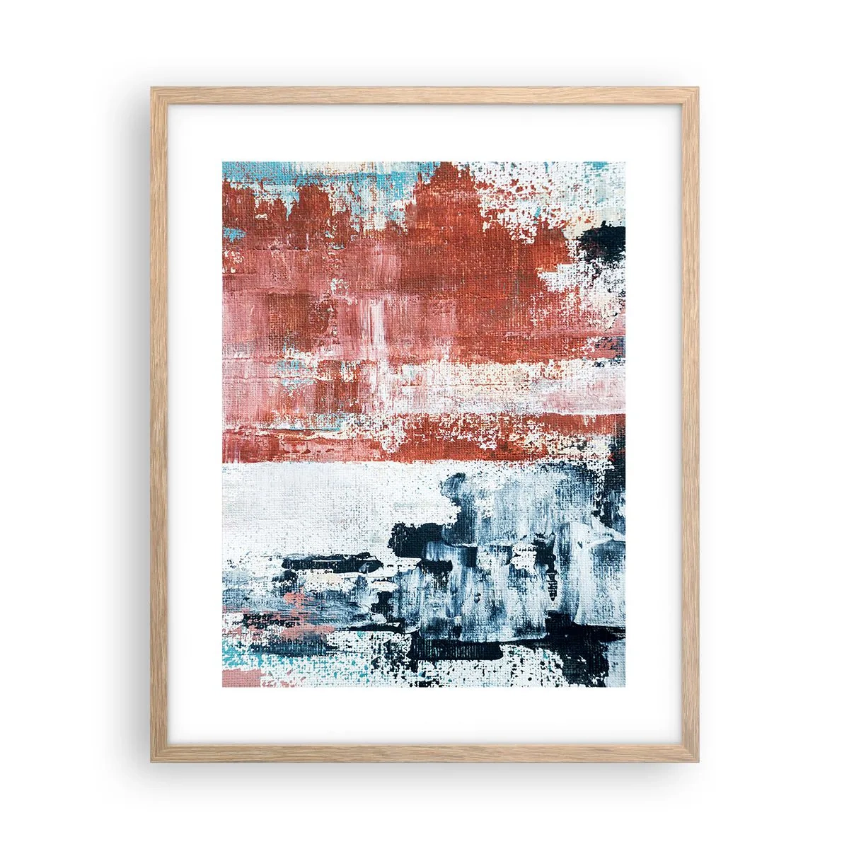 Plakat i ramme af lyst egetræ - Abstrakt halvt og halvt - 40x50 cm