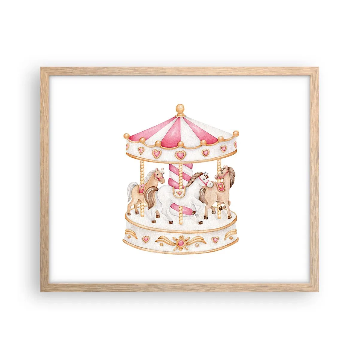 Plakat i ramme af lyst egetræ - Barndommens søde verden - 50x40 cm