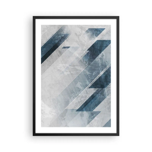 Plakat i sort ramme - Geometri i nuancer af blå og grå - 50x70cm - Rumlig komposition - bevægelse af gråtoner - Moderne vægdekoration til stue og soveværelse ARTTOR